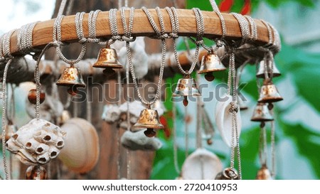 Windchimes Rustic Handmade Closeup View Warm. Garden Decor Natural Brown Green