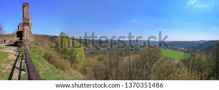 Windeck ruin with panoramic view of the old Siegschleife Stock photo © 