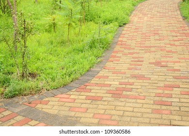 A Winding Brick Path In A Garden