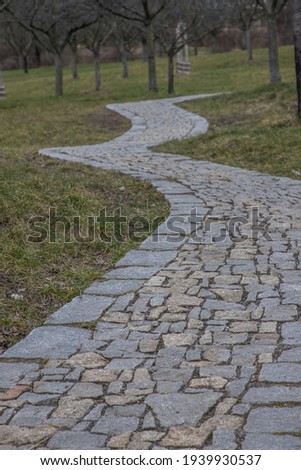 winding cobblestone path in the garden