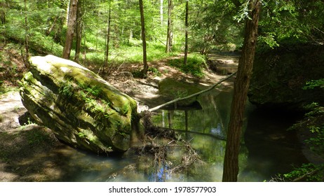 Winding Creek With Boulders And Plants