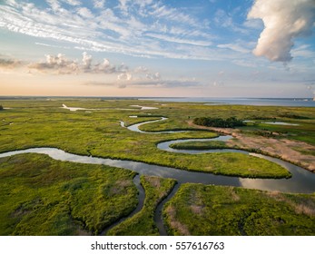 Winding Creek Through Marsh