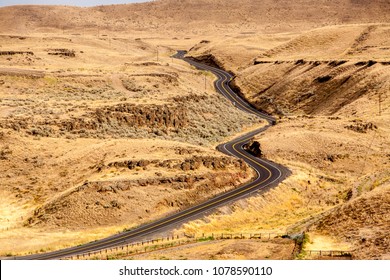 A Winding And Curvey Road In Eastern Washington High Desert Country