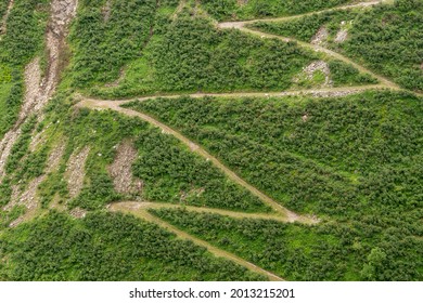 Winding Mountain Path Top View. Walking Path For The Descent