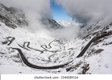 Winding mountain  road transfagarasan in winter. Transylvania, Romania.