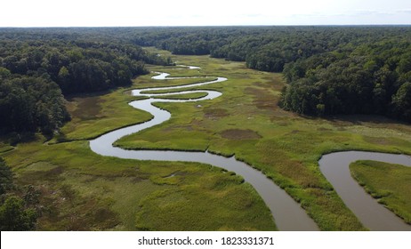 A winding river in York River State Park near Williamsburg, Virginia