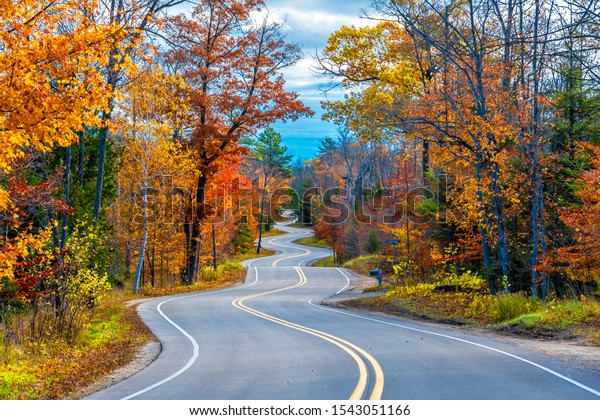 Winding Road\
at Autumn in Door County of\
Wisconsin