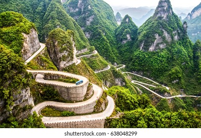 Winding road in China mountains scenery landscape
