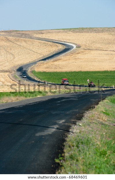 a\
winding road crosses the countryside in central\
Turkey