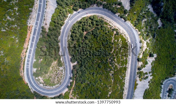 Winding road\
from the high mountain pass in Turkey.\
