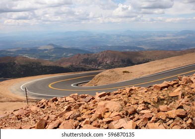 Winding road leading to Pikes Peak.