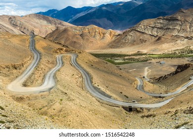 Winding road with many bends in Ladakh while going to Tso Moriri lake in India in upper Himalayas - Powered by Shutterstock