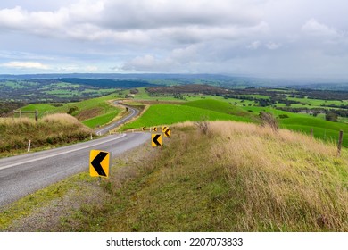 Winding Road Through Adelaide Hills Farms During Winter Season, South Australia