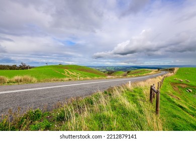 Winding Road Through Adelaide Hills Farms During Winter Season, South Australia