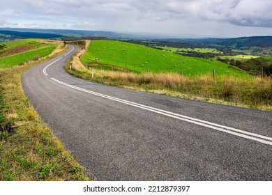 Winding Road Through Adelaide Hills Farms During Winter Season, South Australia