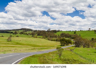 Winding Road Through Farmlands In Queensland, Australia.