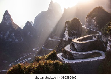 The Winding Road Of Tianmen Mountain National Park, Hunan Province, China