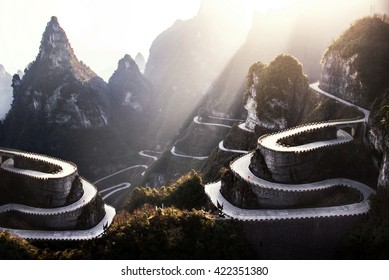 The Winding Road Of Tianmen Mountain National Park, Hunan Province, China