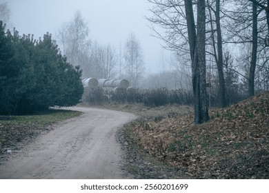 winding village road in misty morning - Powered by Shutterstock