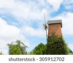 Windmill and blue sky clouds Da lat, Vietnam with copy space