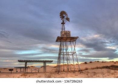 Windmill At Monahans Sand Dunes Park In Texas Near Midland Odessa