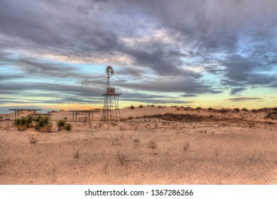 Windmill At Monahans Sand Dunes Park In Texas Near Midland Odessa