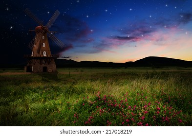 Windmill in the night. 