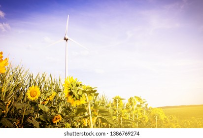 Windmill on the field with blue background - Shutterstock ID 1386769274