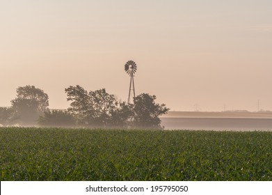 Windmill on a foggy morning