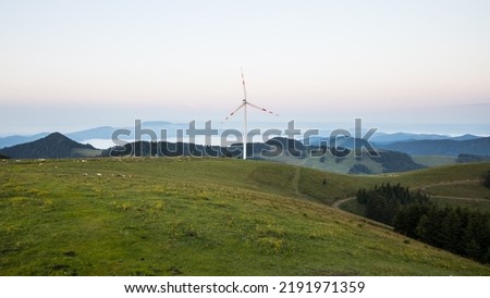 Windmill on a mountain in the morning