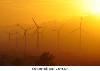 Windmill Park Near Palm Springs During Sunset