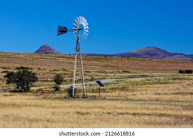 Windmill and solar pump in Mountain Zebra National Park, Nama Karoo, Eastern Cape