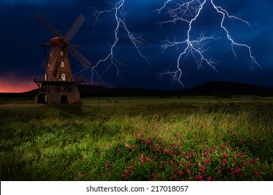 Windmill in the thunderstorm.