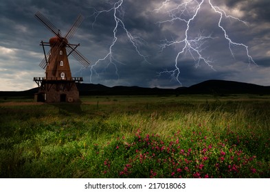 Windmill in the thunderstorm.
