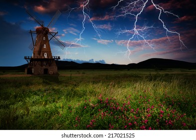 Windmill in the thunderstorm.