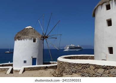 Windmills with cruise boat inbetween