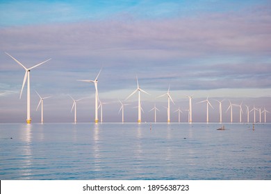 Windmills for electric power production Netherlands Flevoland, Wind turbines farm in sea, windmill farm producing green energy. Netherlands - Shutterstock ID 1895638723
