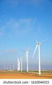 Windmills for electric power production, Zaragoza province, Aragon, Spain. - Shutterstock ID 1610044315