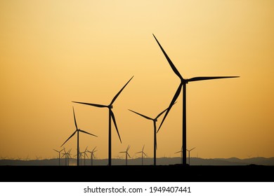 Windmills for electric power production, Zaragoza Province, Aragon in Spain.