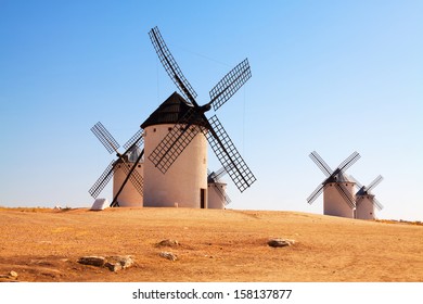  Windmills In Field. La Mancha, Spain