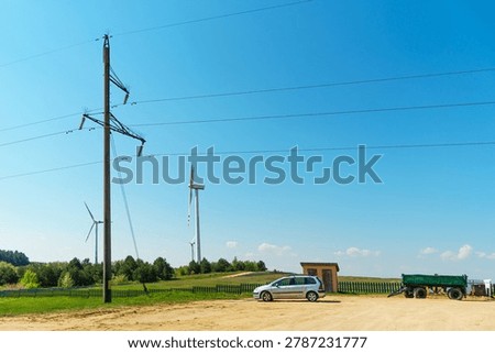 Windmills for generating clean energy. Converting wind energy into electricity.
