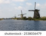 The windmills at Kinderdijk, the Netherlands, a UNESCO world heritage site. Built about 1740 system19 windmills is part of a larger water management system to prevent flooding.