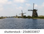 The windmills at Kinderdijk, the Netherlands, a UNESCO world heritage site. Built about 1740 system19 windmills is part of a larger water management system to prevent flooding.