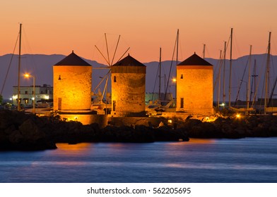 Windmills In The Port Of Rhodes - Greece