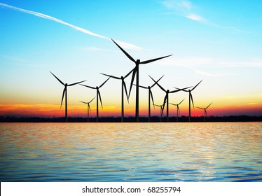 Windmills At Sunset