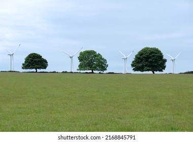 Windmills And Trees On The Skyline Of Green Field Huddersfield Yorkshire England 06-18-2022 By Roy Hinchliffe