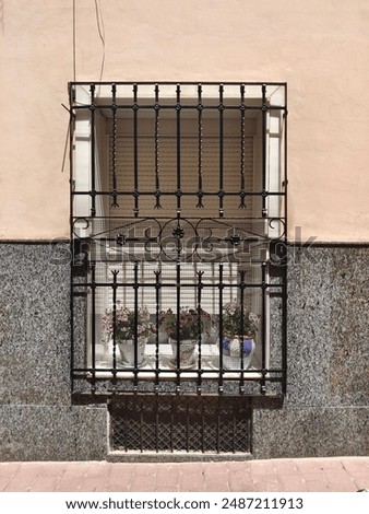 Window with bars in facade of a house