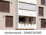 Window Blinds Balcony Roller Blind or Shutters of Modern Facade Building Apartment in Germany Europe. 