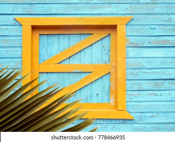 Window In The Bungalow. Caribbean House.