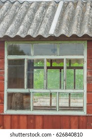 Window Of Cabin, Tacky Country Old Wooden Small House, Roof